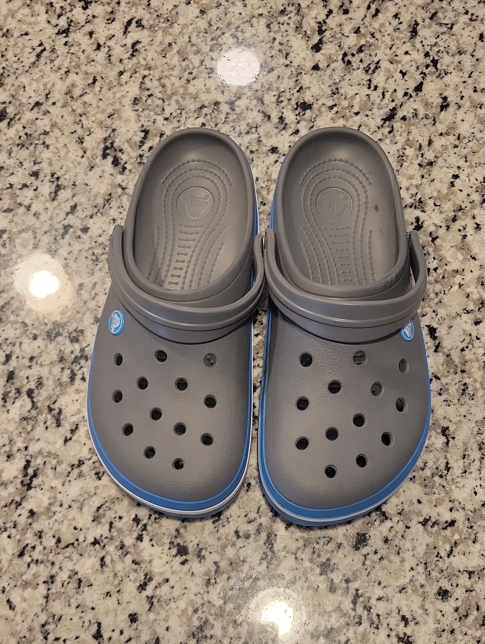 CROCS Men's Gray Clogs with Blue Trim